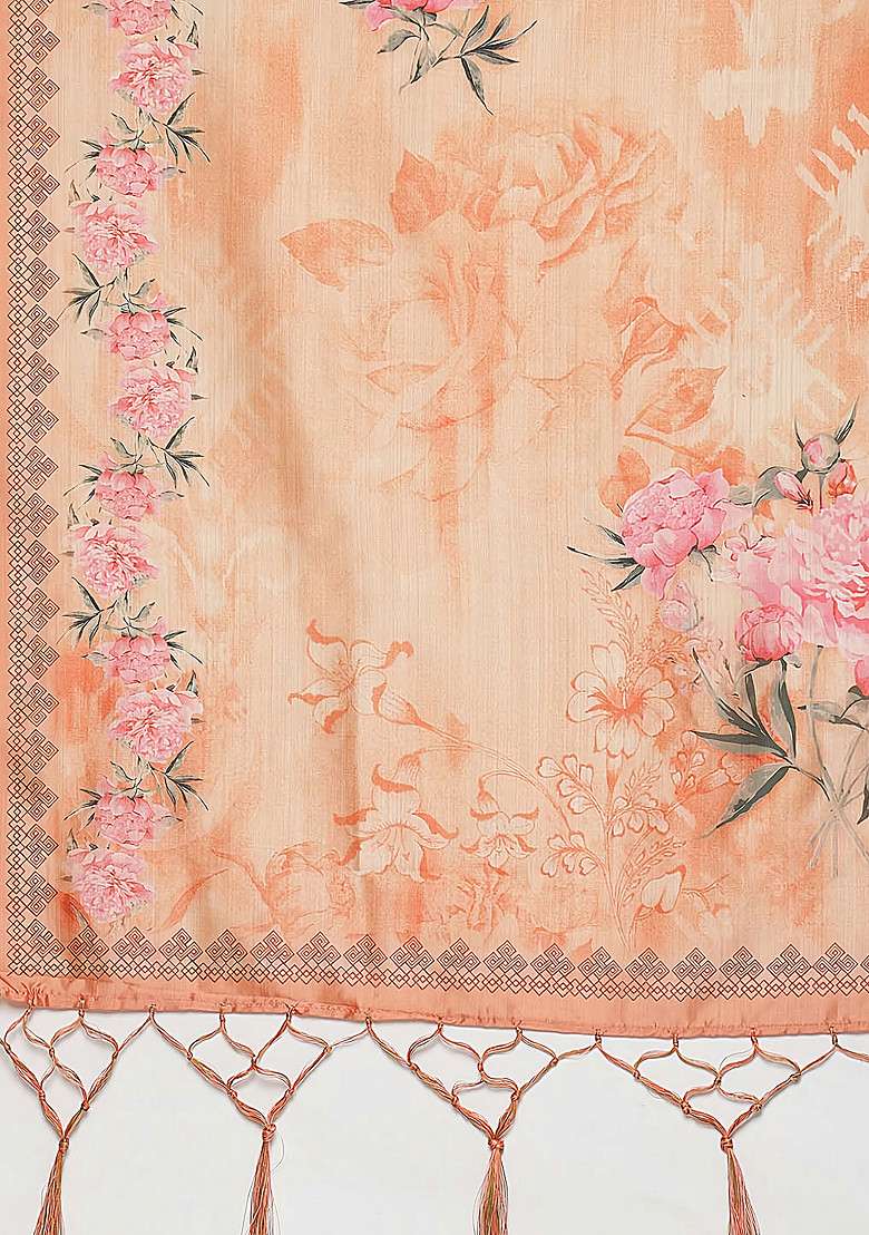 Dark Orange Satin Silk Blend Lehenga Set with Digital Print for Diwali | Wedding & Festive Wear - Indya