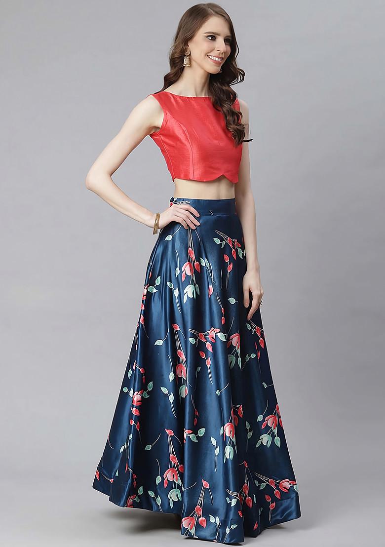 Pink Digital Print Silk Satin Lehenga Set