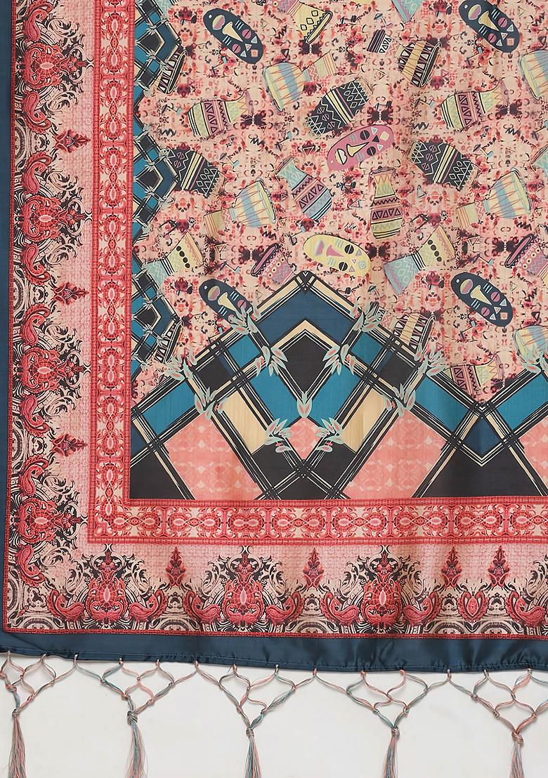 Pink Digital Print Silk Satin Lehenga Set