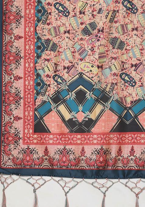 Pink Digital Print Silk Satin Lehenga Set