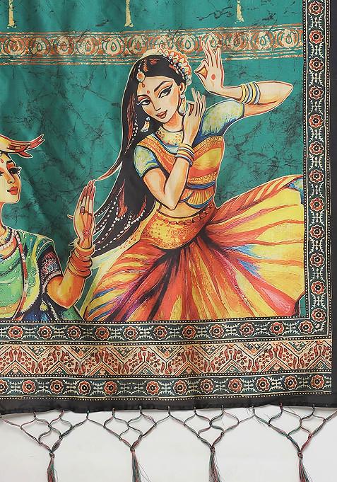 Dark Green Digital Print Satin Silk Lehenga Set