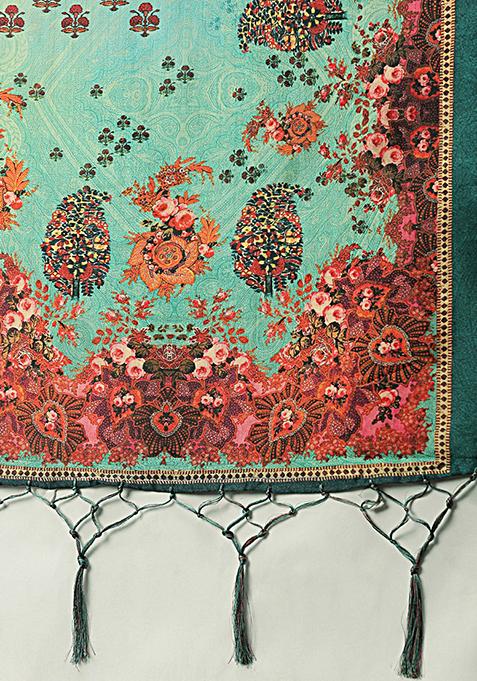 Maroon Digital Print Satin Silk Lehenga Set