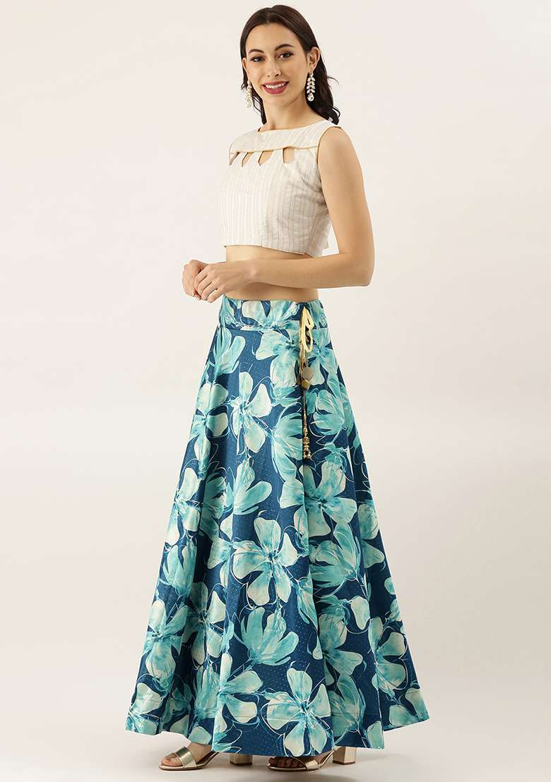 White Satin Silk Blend Lehenga Set with Printed for Diwali | Wedding & Festive Wear - Indya