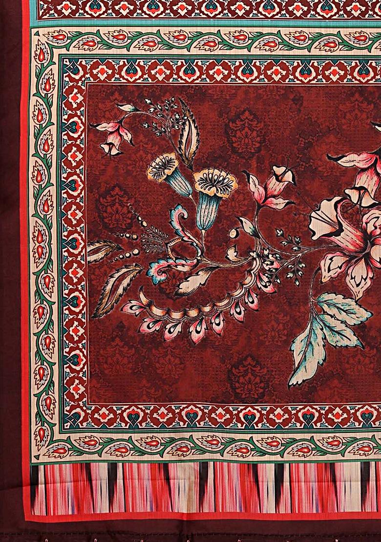 Cream Digital Print Silk Satin Lehenga Set