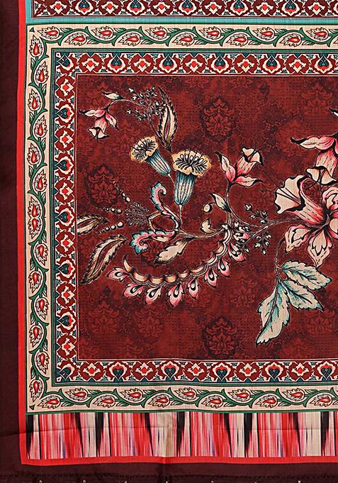 Cream Digital Print Silk Satin Lehenga Set