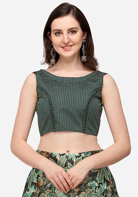 Green Digital Print Silk Satin Lehenga Set