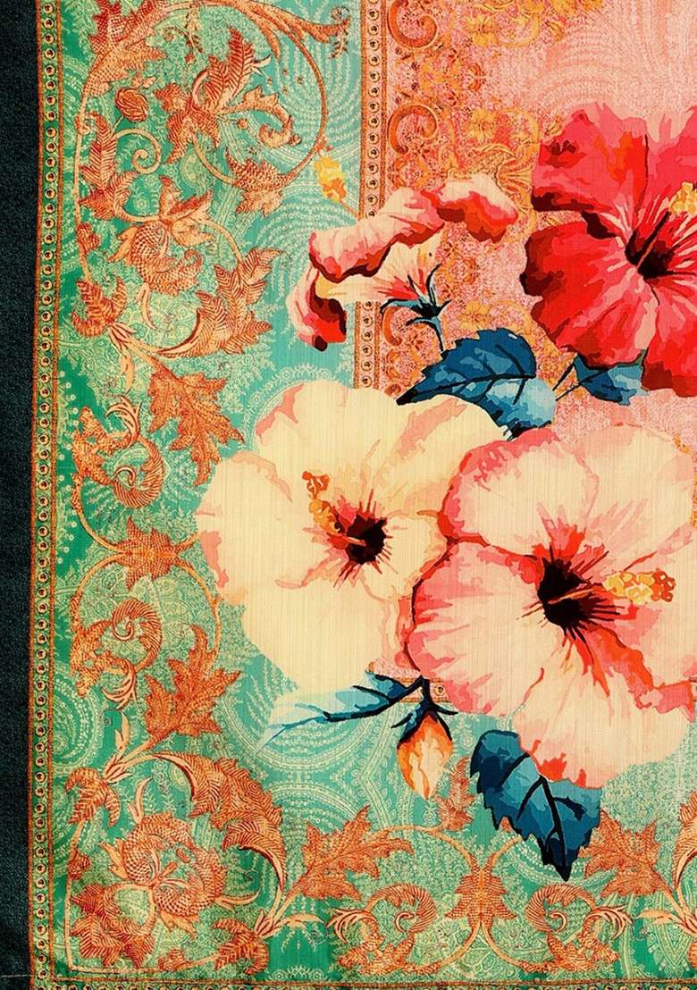 Peach Printed Silk Blend Satin Lehenga Set for Diwali and Festive Wear - Indya