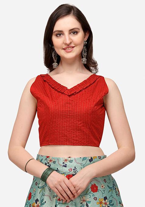 Red Digital Print Satin Silk Lehenga Set