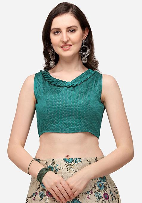 Teal Digital Print Satin Silk Lehenga Set