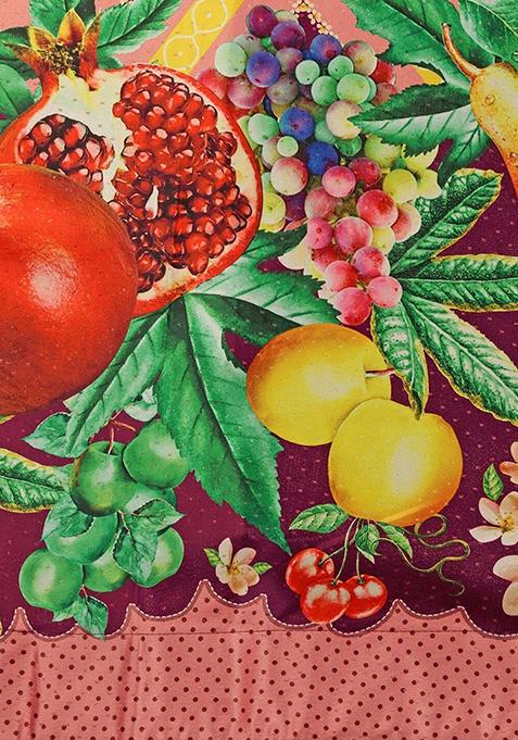 Wine Printed Satin Silk Lehenga Set