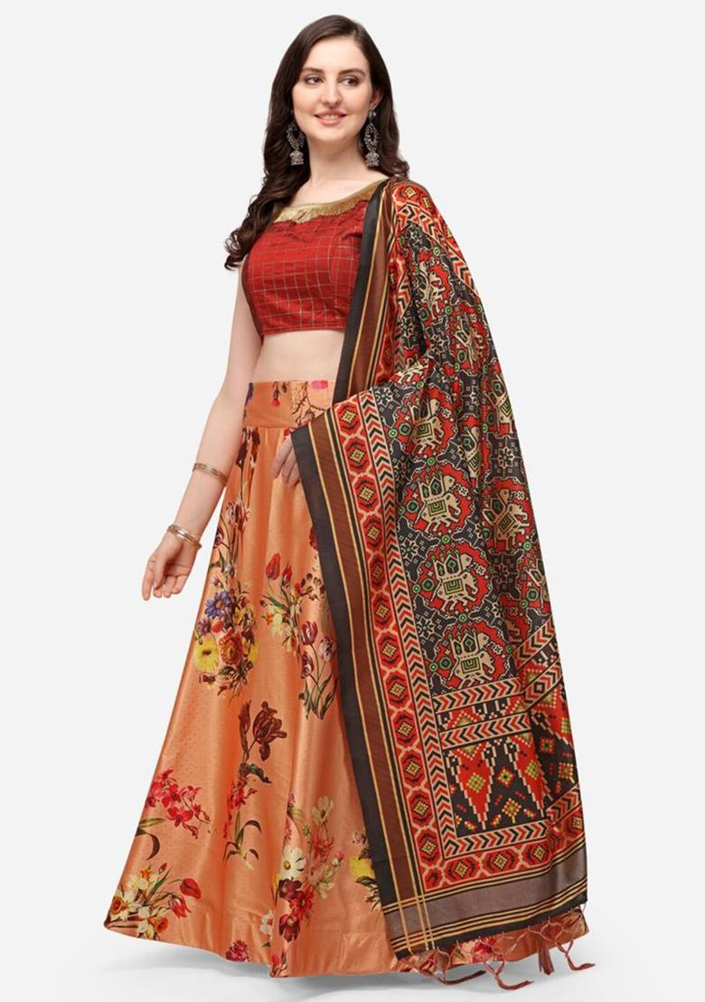 Dark Red Digital Print Lehenga Set