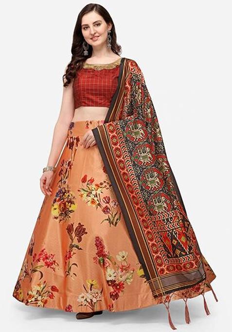 Dark Red Digital Print Lehenga Set