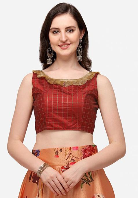 Dark Red Digital Print Lehenga Set
