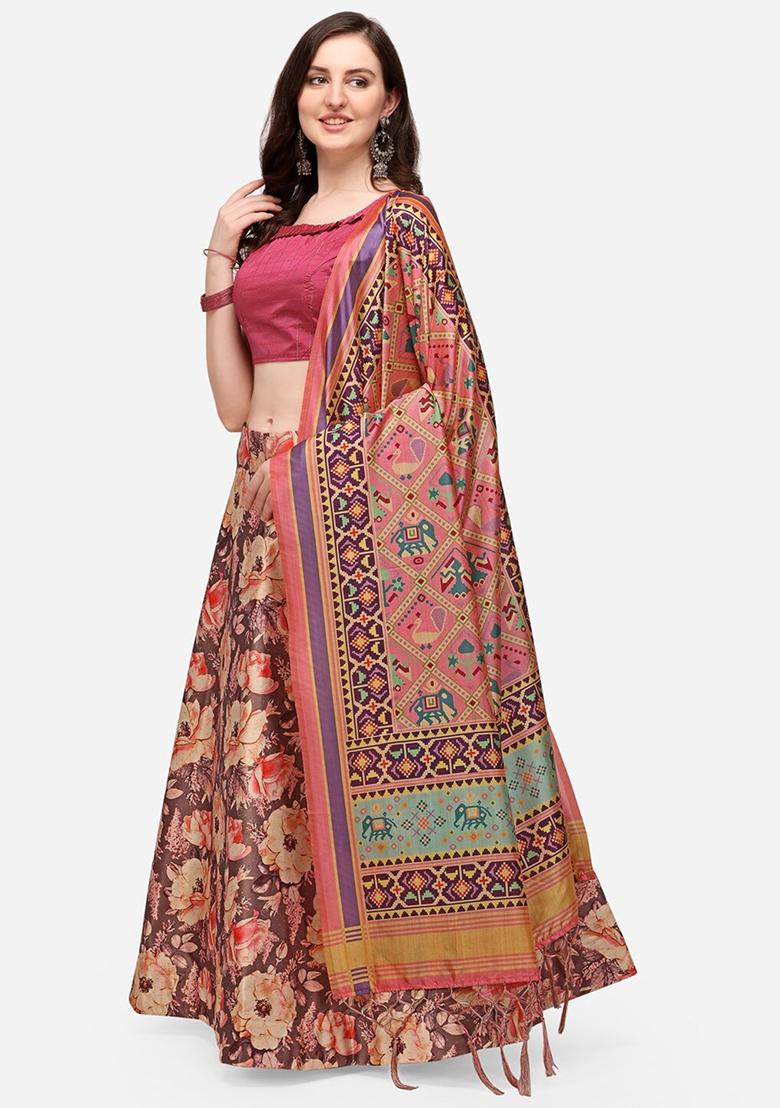Pink Printed Lehenga Silk Satin Choli Set