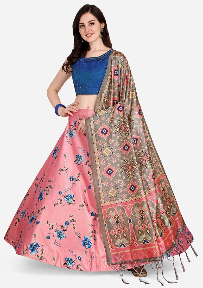Blue Digital Print Silk Blend Lehenga Set for Diwali and Festive Wear - Indya