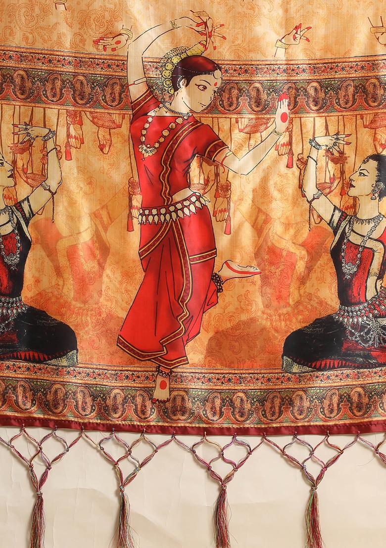 Maroon Printed Silk Satin Lehenga Set