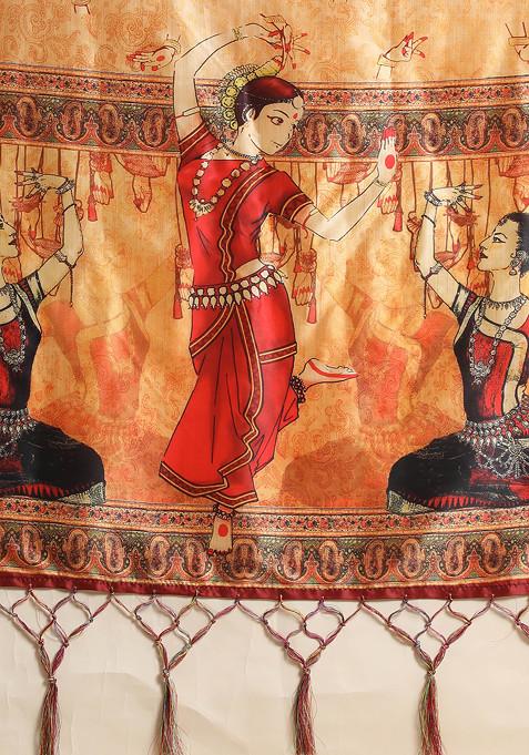 Maroon Printed Silk Satin Lehenga Set