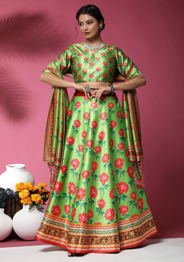 Redium Digital Print Satin Silk Lehenga Set