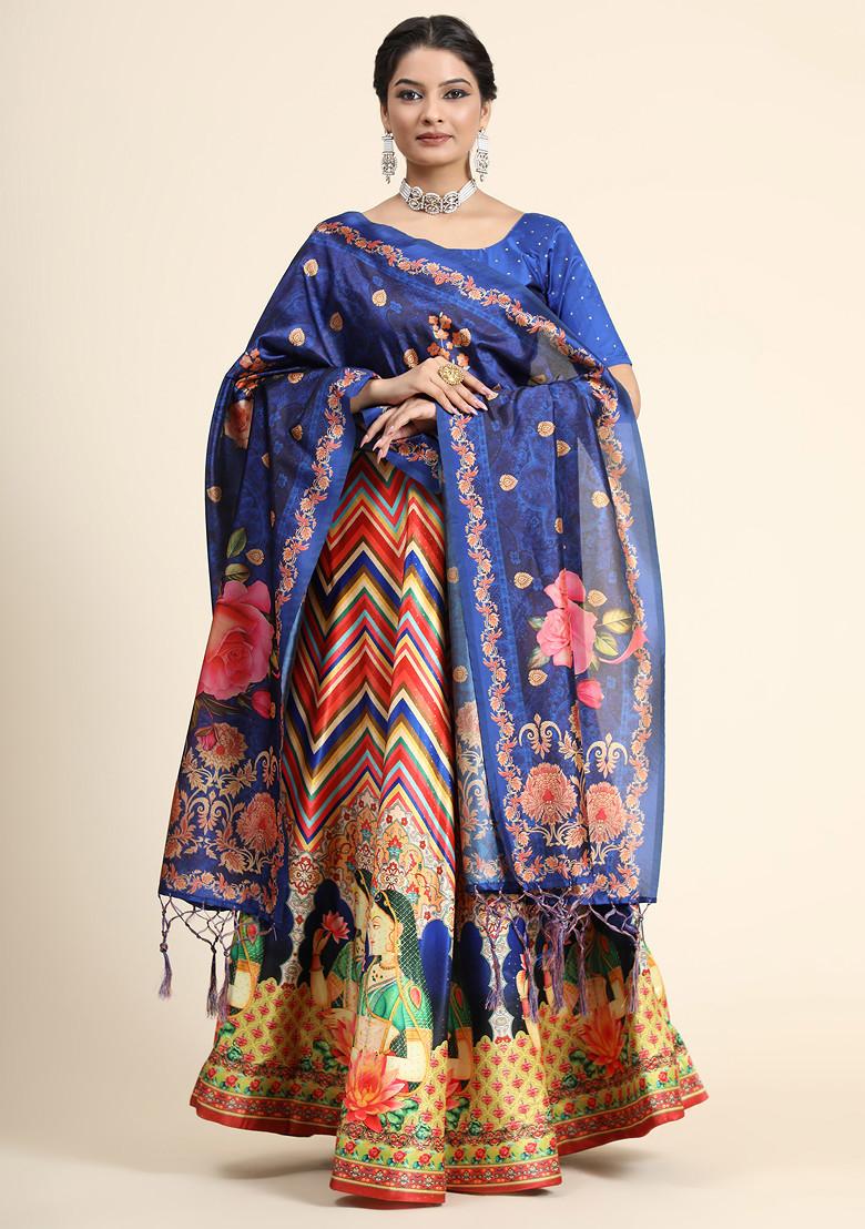 Blue Digital Print Lehenga Set