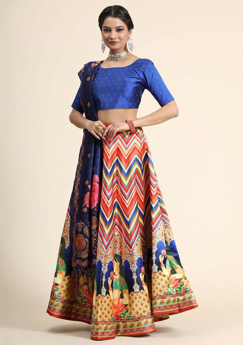 Blue Digital Print Lehenga Set