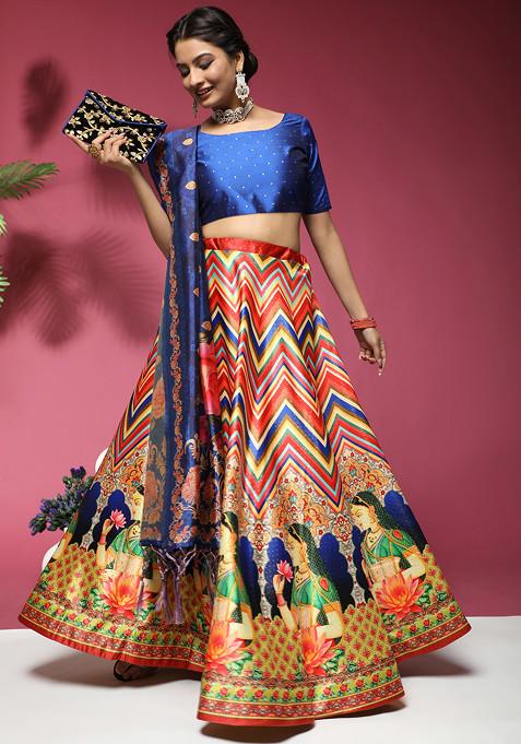Blue Digital Print Lehenga Set