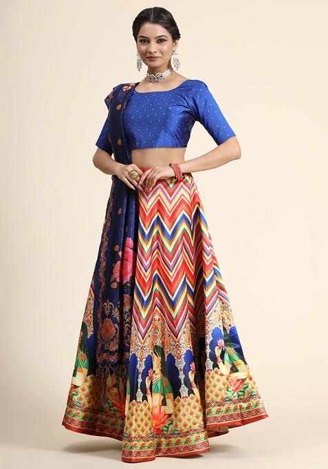 Blue Digital Print Lehenga Set