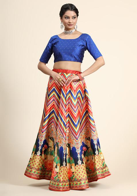 Blue Digital Print Lehenga Set
