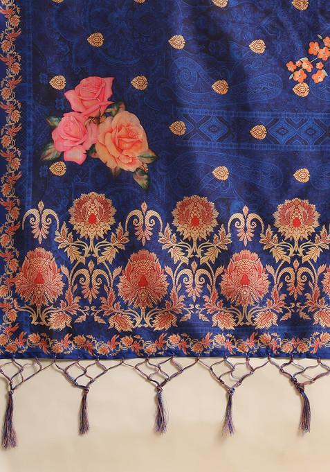 Blue Digital Print Lehenga Set