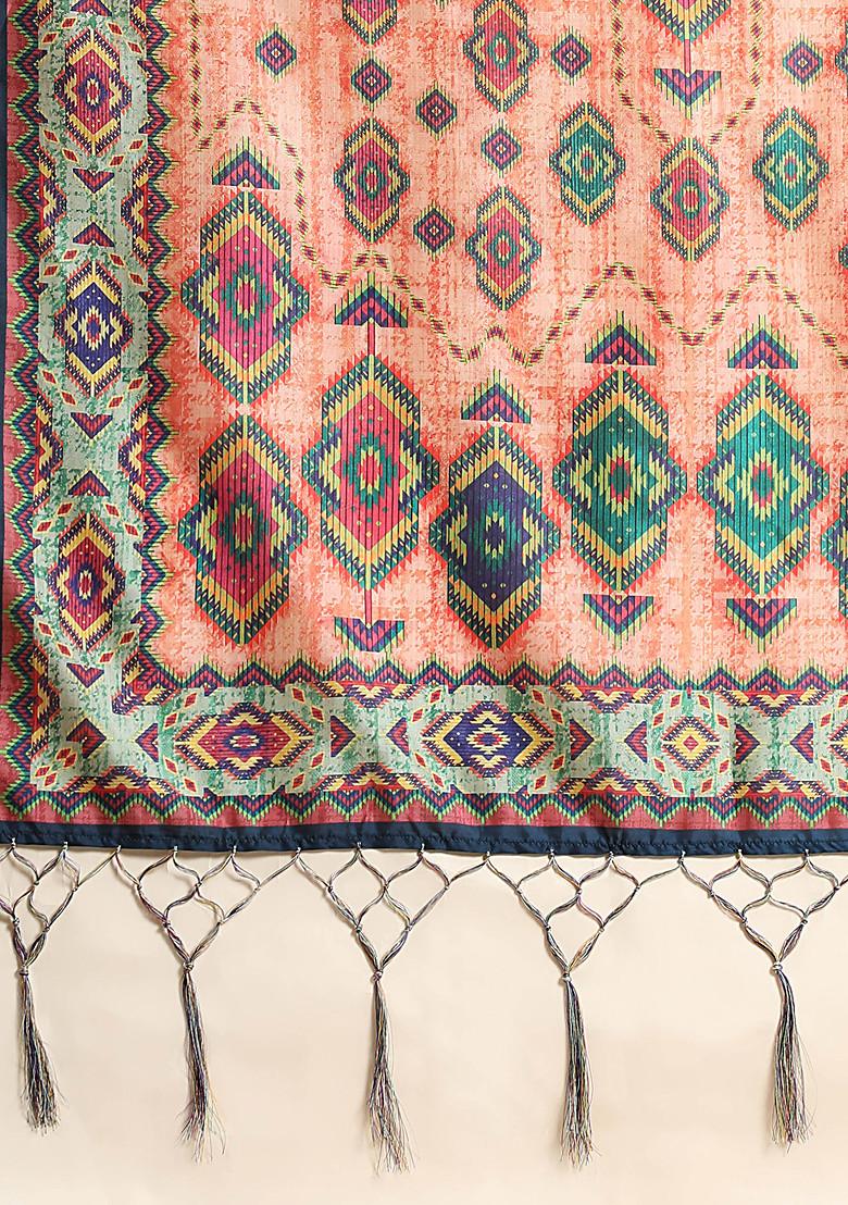 Pink Printed Silk Satin Lehenga Set