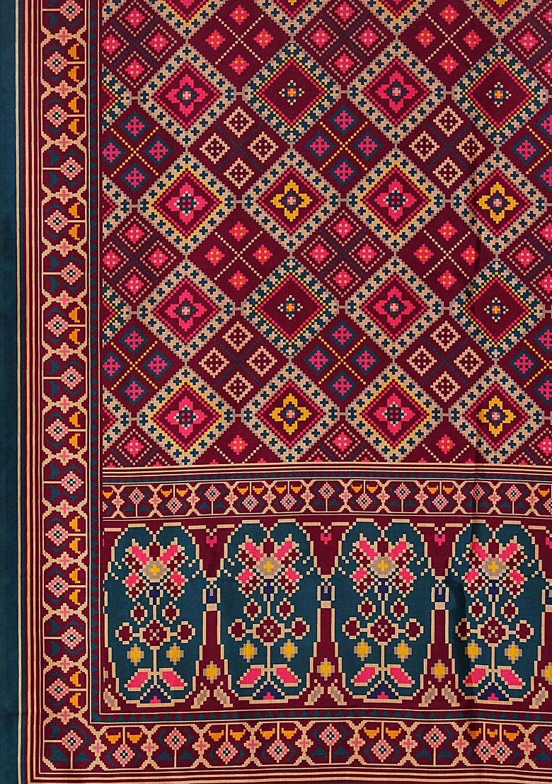 Blue Printed Silk Satin Lehenga Set