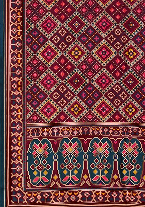 Blue Printed Silk Satin Lehenga Set