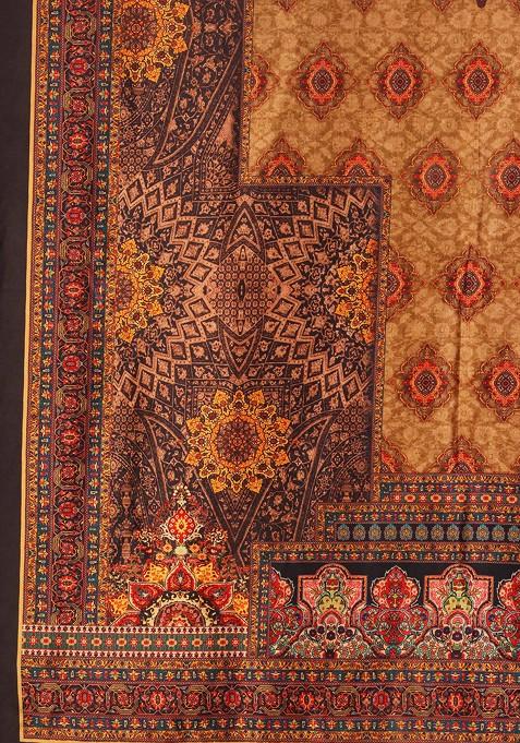 Mehendi Digital Print Satin Silk Lehenga Set