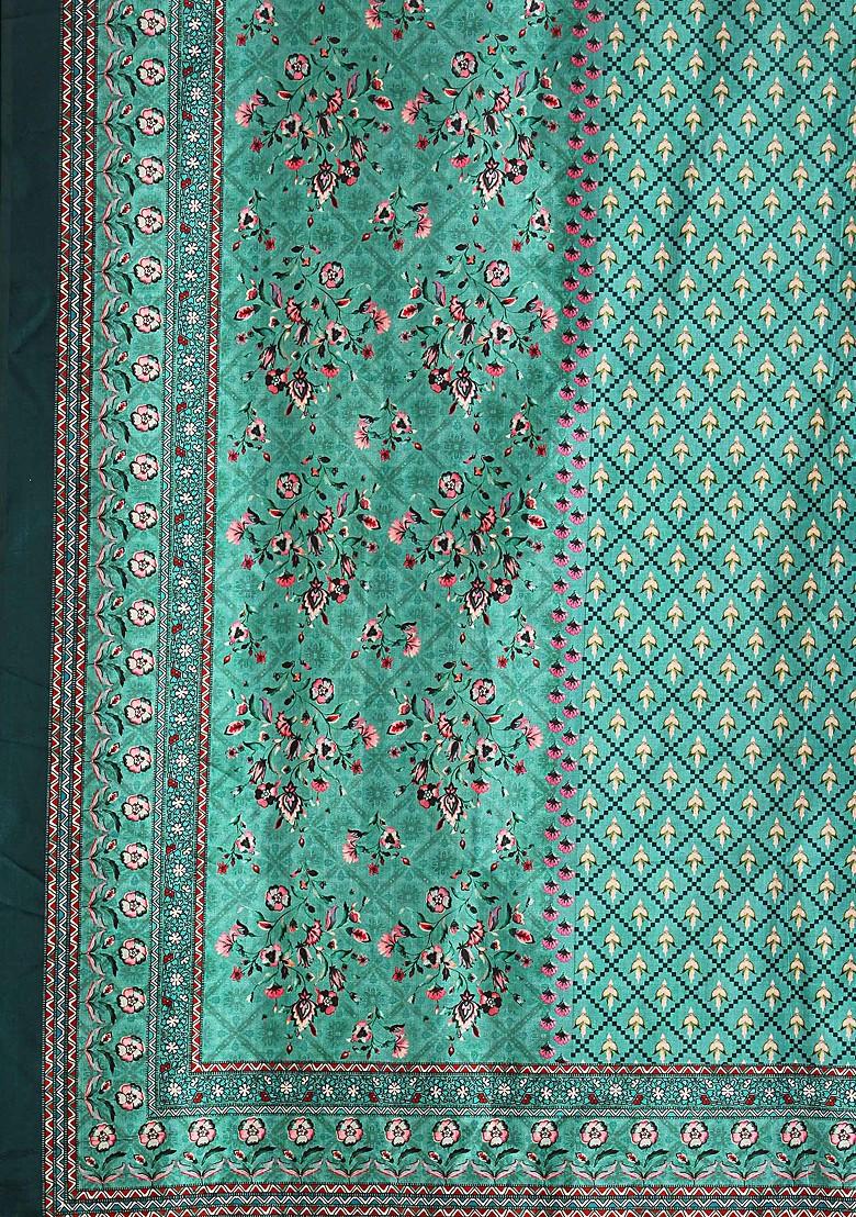 Cream Digital Print Satin Silk Lehenga Set