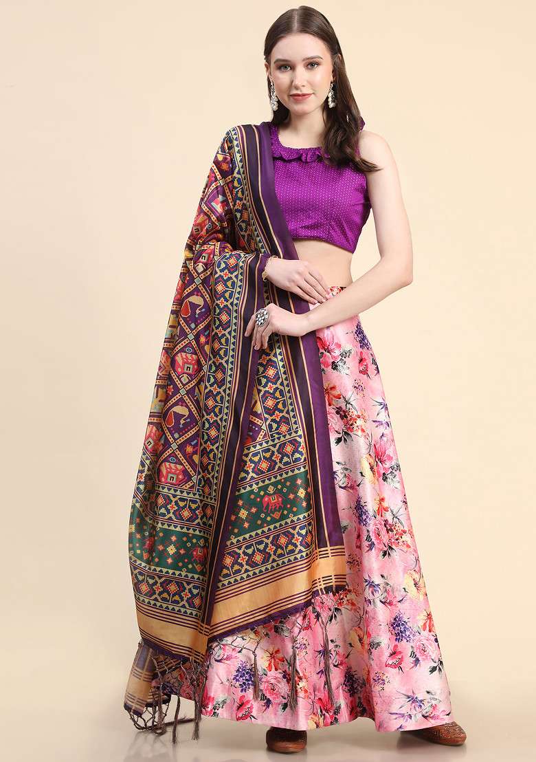 Violet Digital Print Silk Blend Lehenga Set for Diwali and Festive Wear - Indya