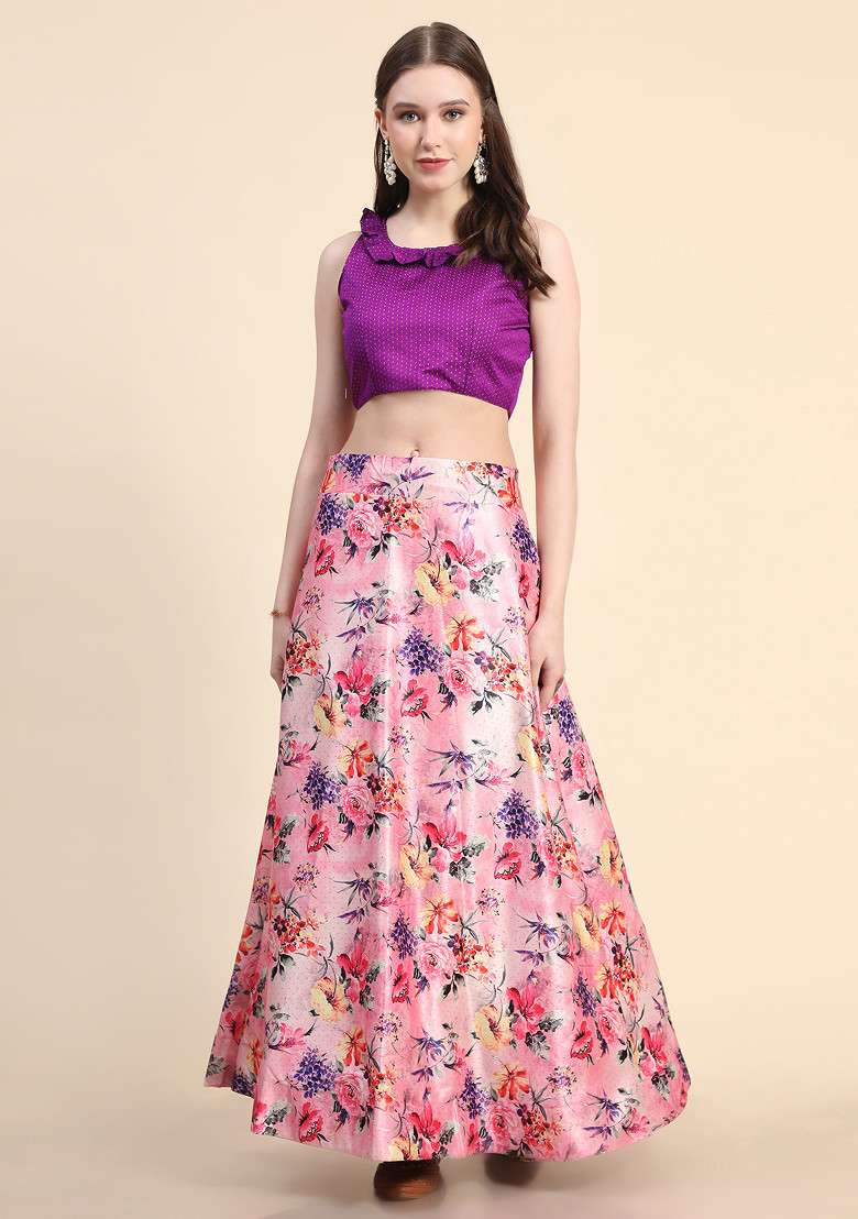 Violet Digital Print Silk Blend Lehenga Set for Diwali and Festive Wear - Indya