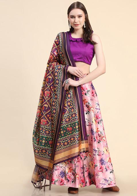 Violet Digital Print Silk Lehenga Set