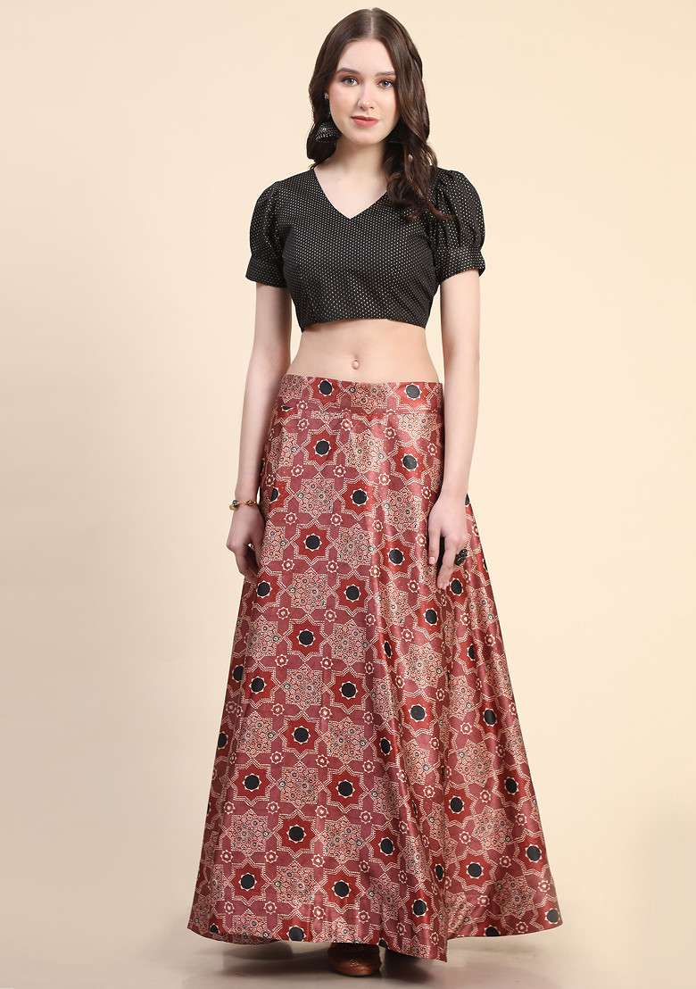 Black Digital Print Silk Blend Lehenga Set for Diwali and Festive Wear - Indya