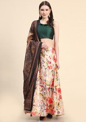 Green Digital Print Silk Lehenga Set