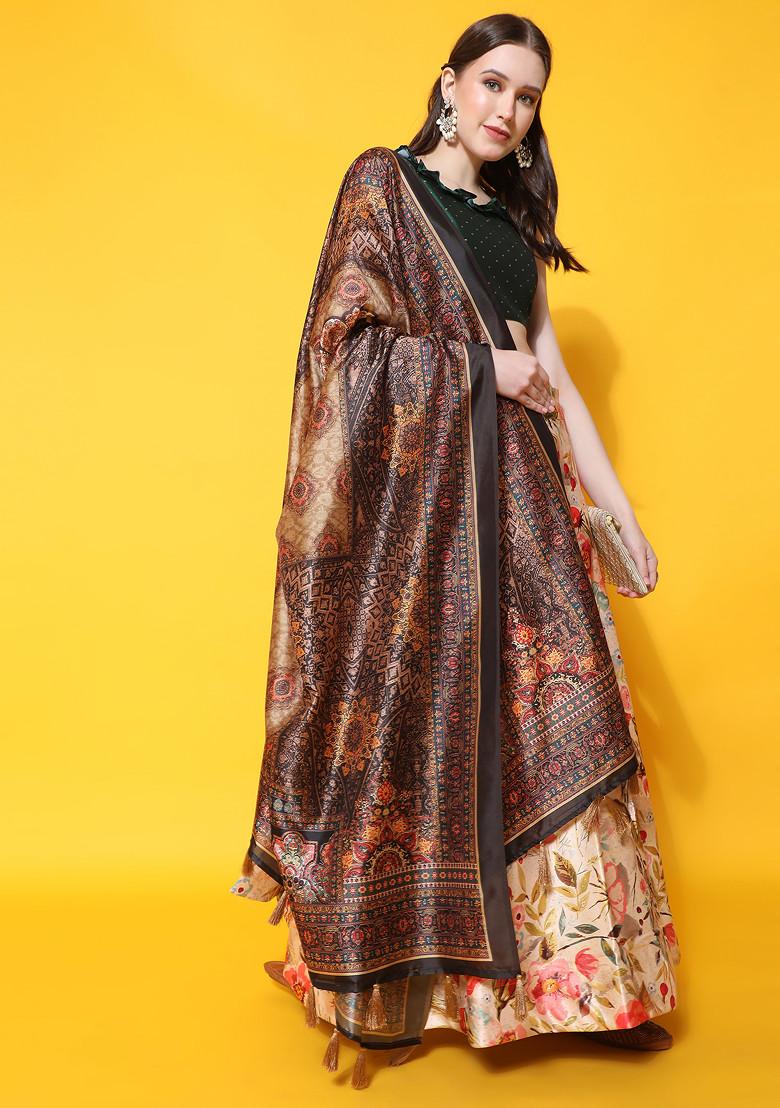 Green Digital Print Silk Lehenga Set