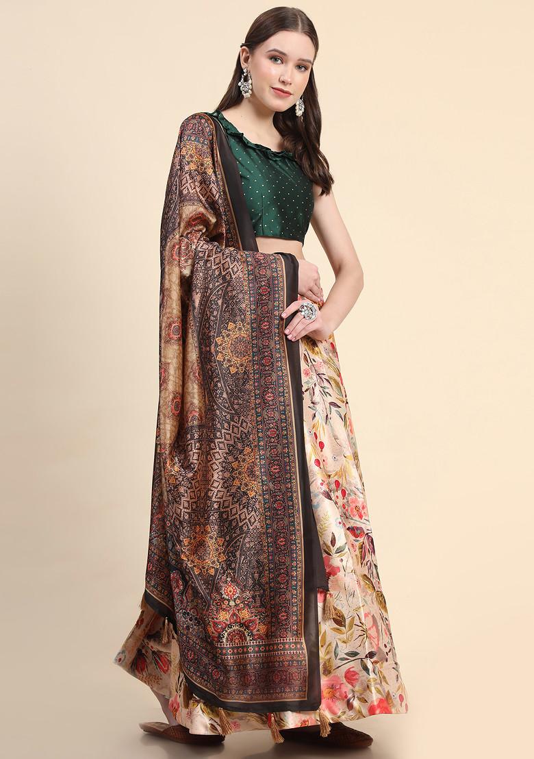 Green Digital Print Silk Lehenga Set