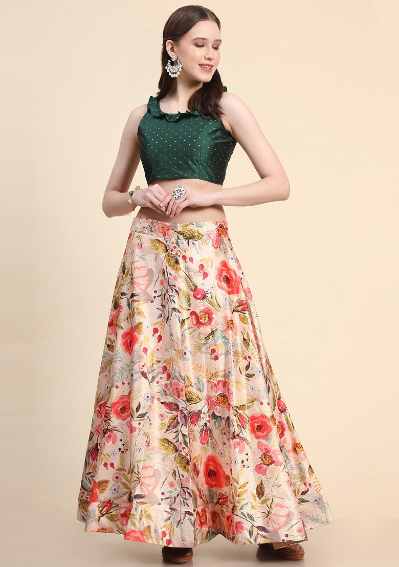 Green Digital Print Silk Lehenga Set