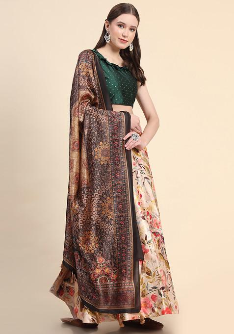 Green Digital Print Silk Lehenga Set