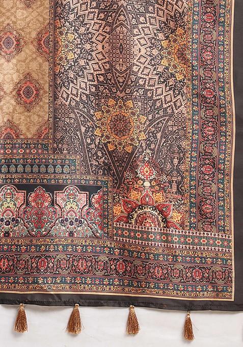 Green Digital Print Silk Lehenga Set