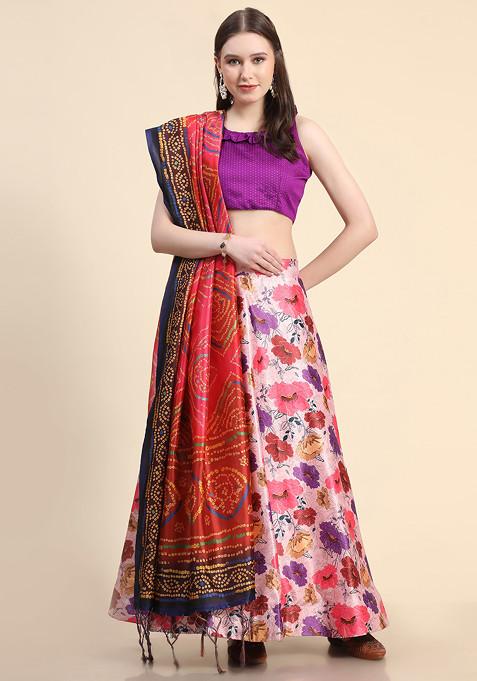 Violet Digital Print Satin Silk Lehenga Set