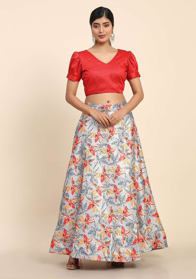 Orange Blend Satin Silk Lehenga Set with Printed for Diwali | Wedding & Festive Wear - Indya