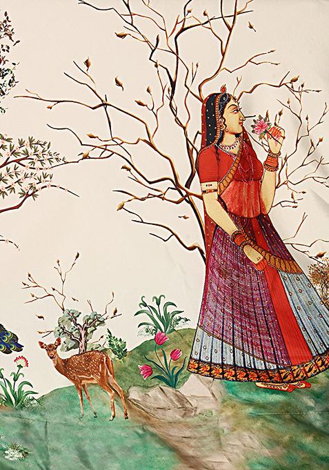 Green Digital Print Lehenga Set