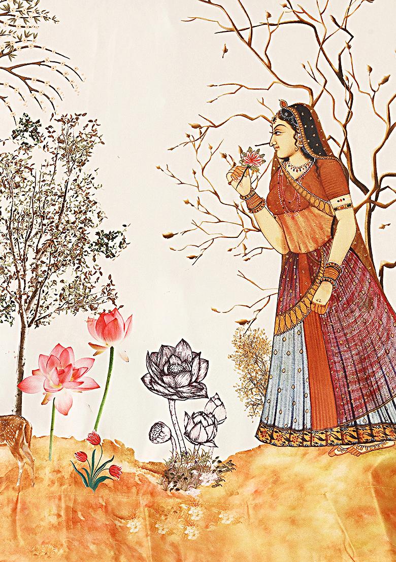 Yellow Printed Silk Lehenga Set