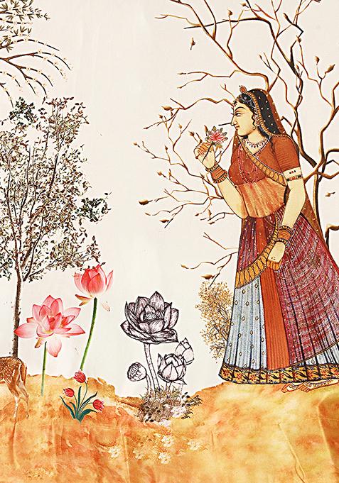 Yellow Printed Silk Lehenga Set