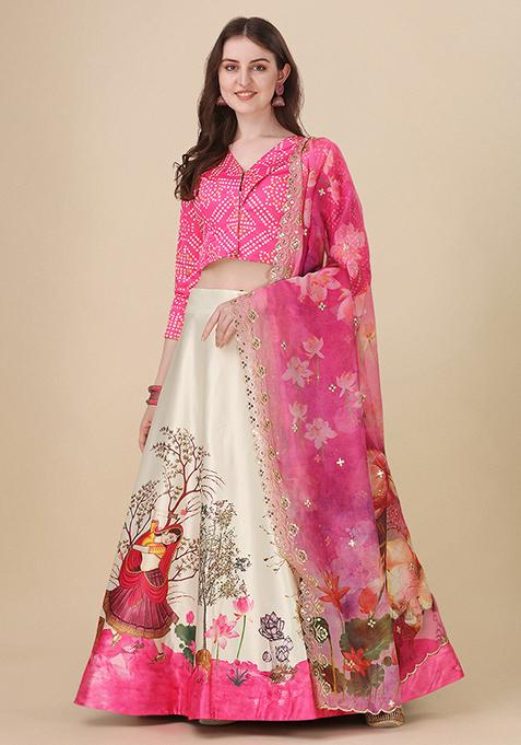 Pink Digital Print Faux Georgette Lehenga Set