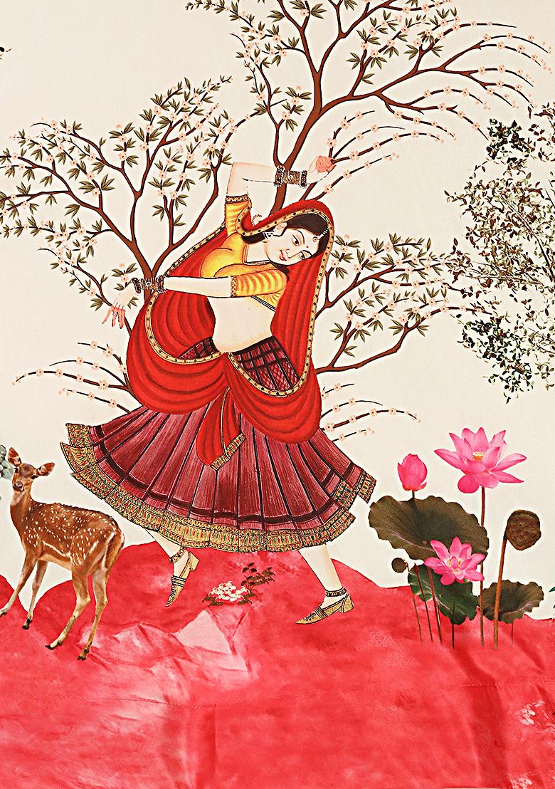 Red Printed Georgette Lehenga Set